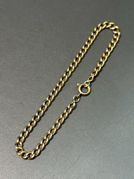 复古 18K 黄金实心链环手链