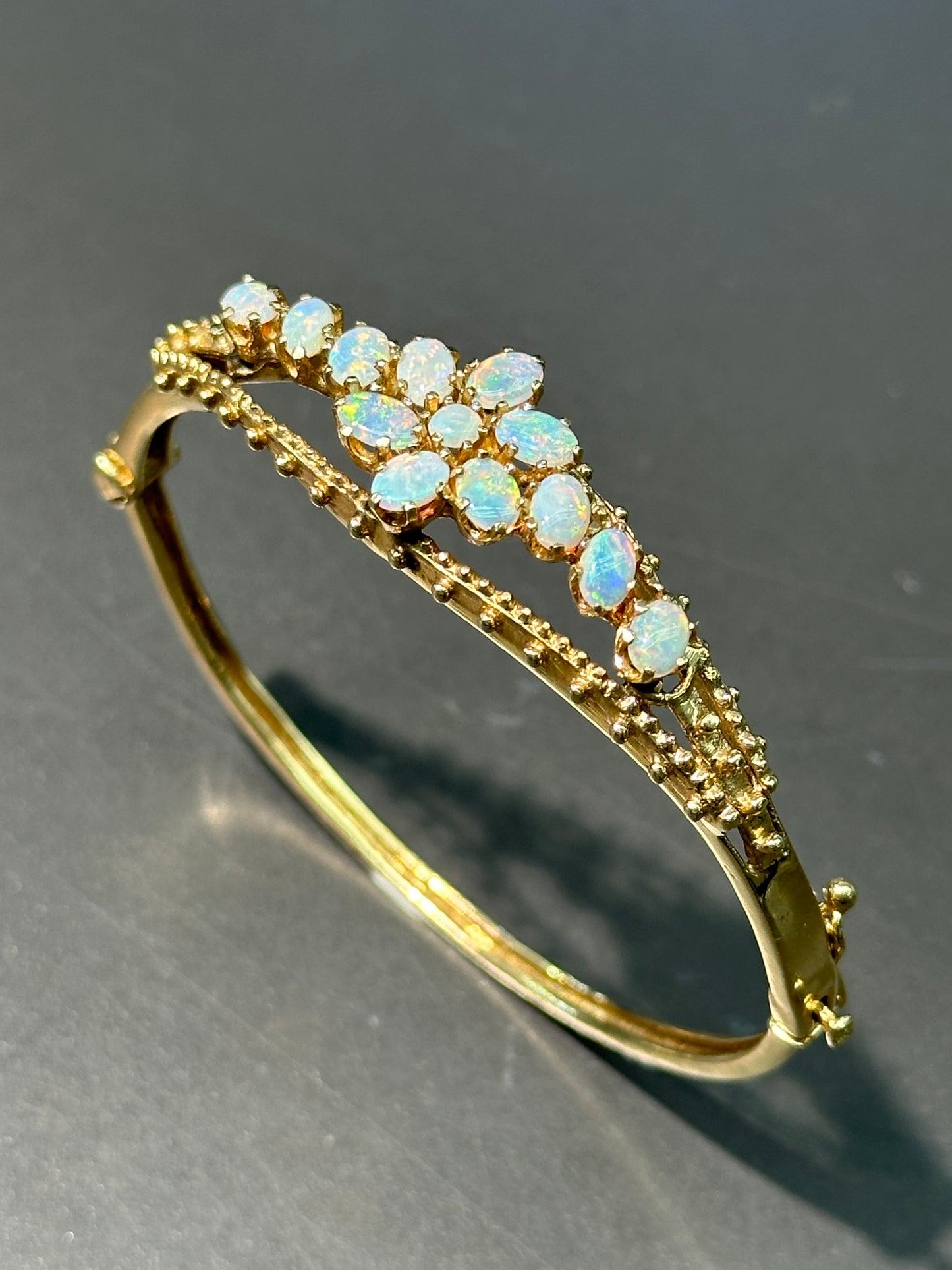 Vintage 14K Gold Opal Cluster Bangle Bracelet