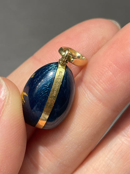 Fabergé 18K Gold Enamel Equestrian Guilloche Egg Pendant