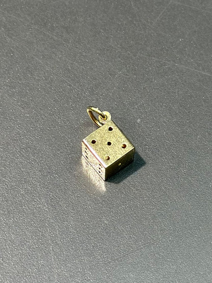 复古 14K 金空心骰子吊饰