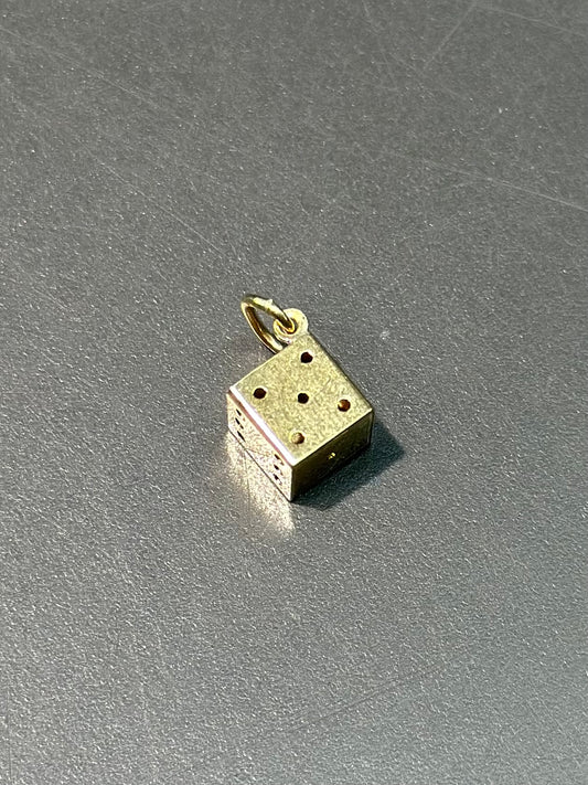 复古 14K 金空心骰子吊饰
