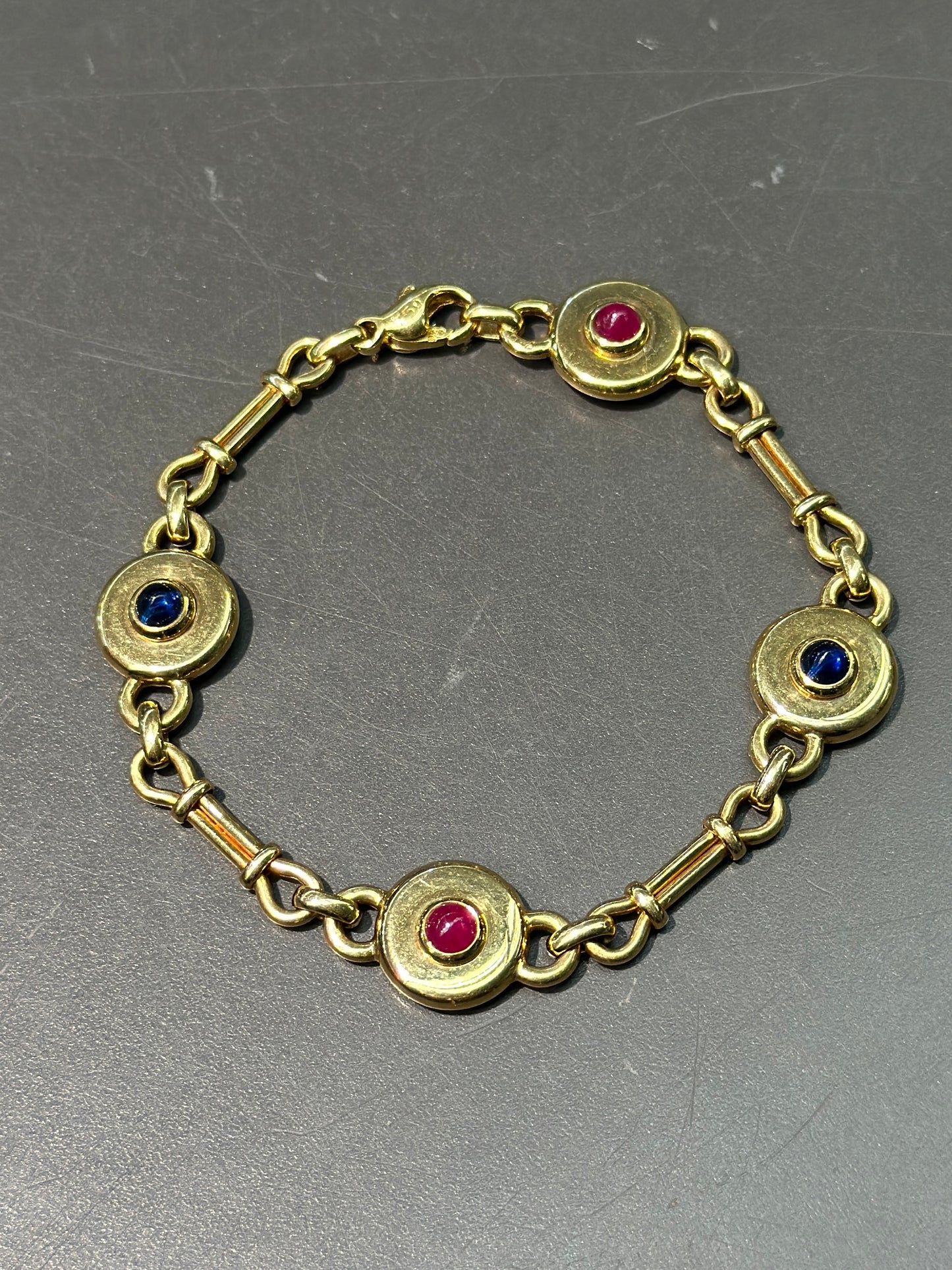 Vintage Tabbah 18K Gold Ruby and Sapphire Bracelet