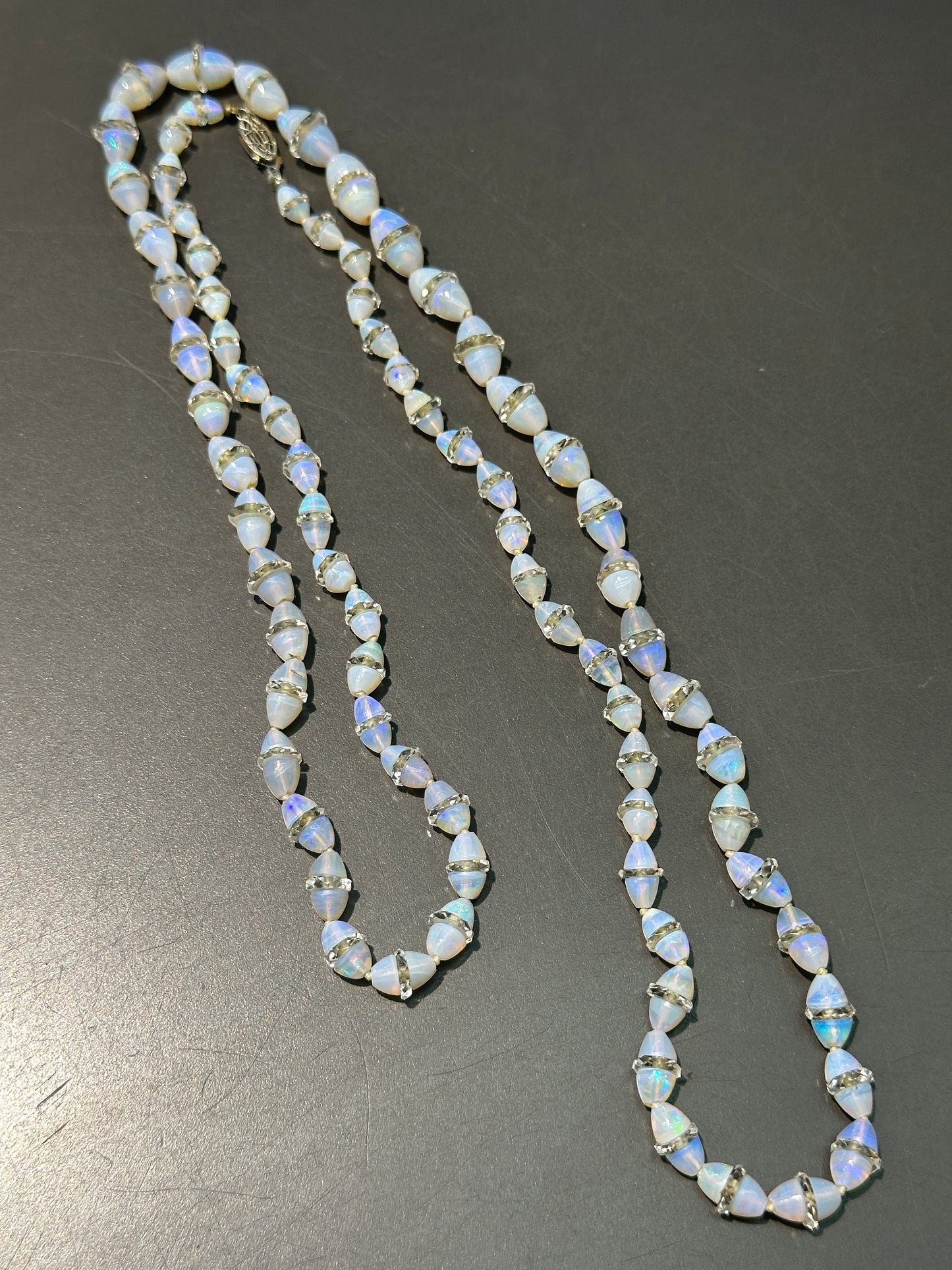 古董 14K 金蛋白石水晶串珠项链