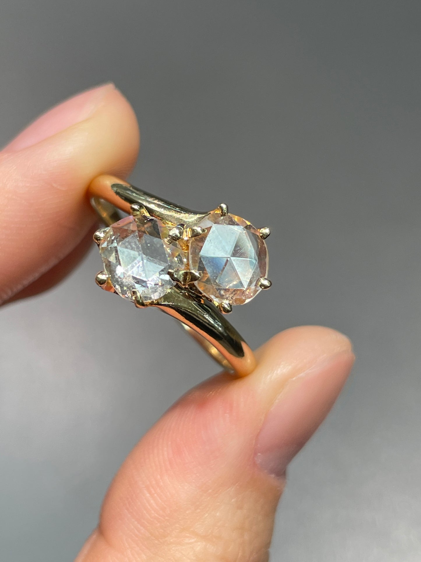 Antique 14K Gold Rose Cut Diamond Toi Et Moi Ring
