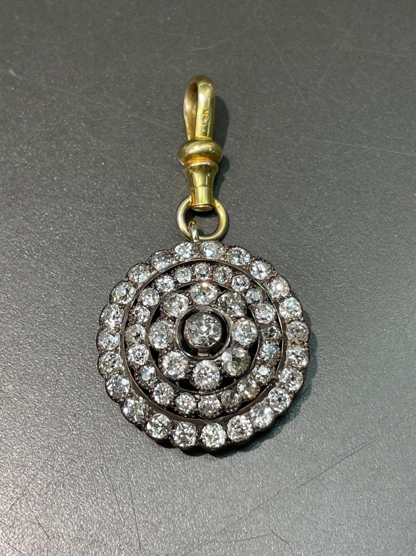 Antique 14K Silver 4.32 CTW Diamond Circle Cluster Pendant