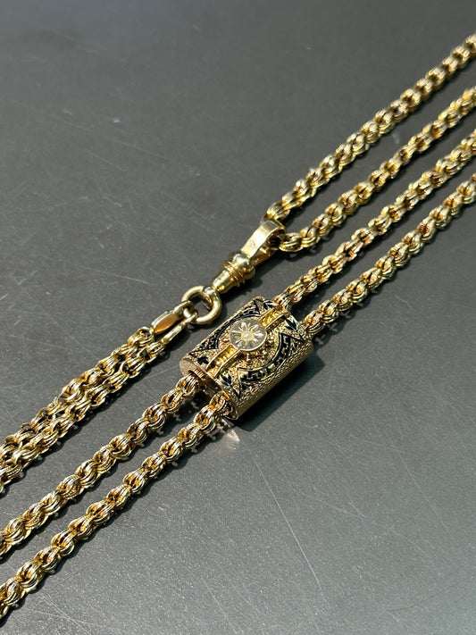 Victorian 14K Gold Enamel Longuard Watch Chain