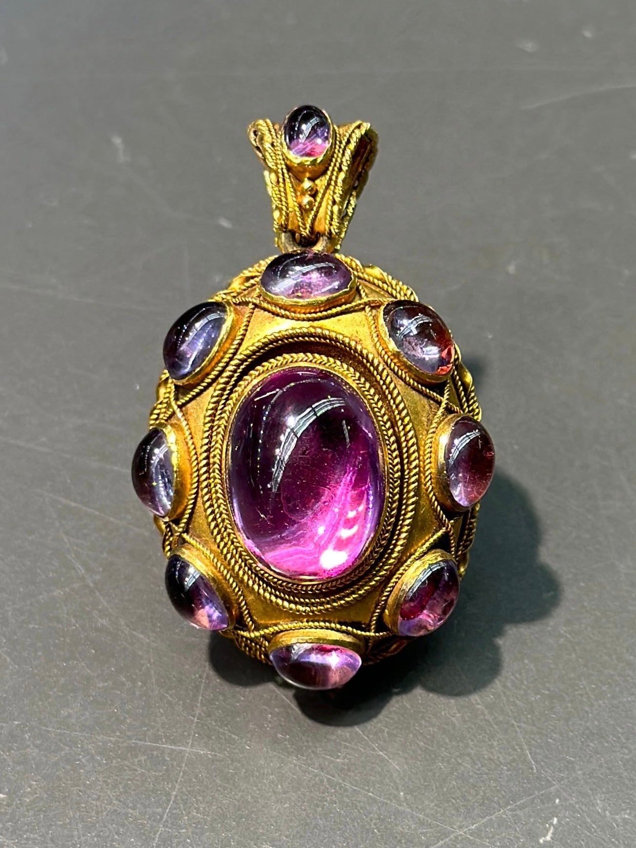 Victorian Etruscan 14K Gold Amethyst Locket