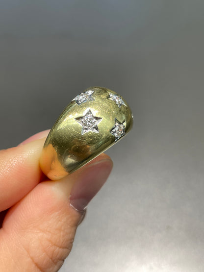 Vintage 18K Gold Diamond Star Bombe Ring