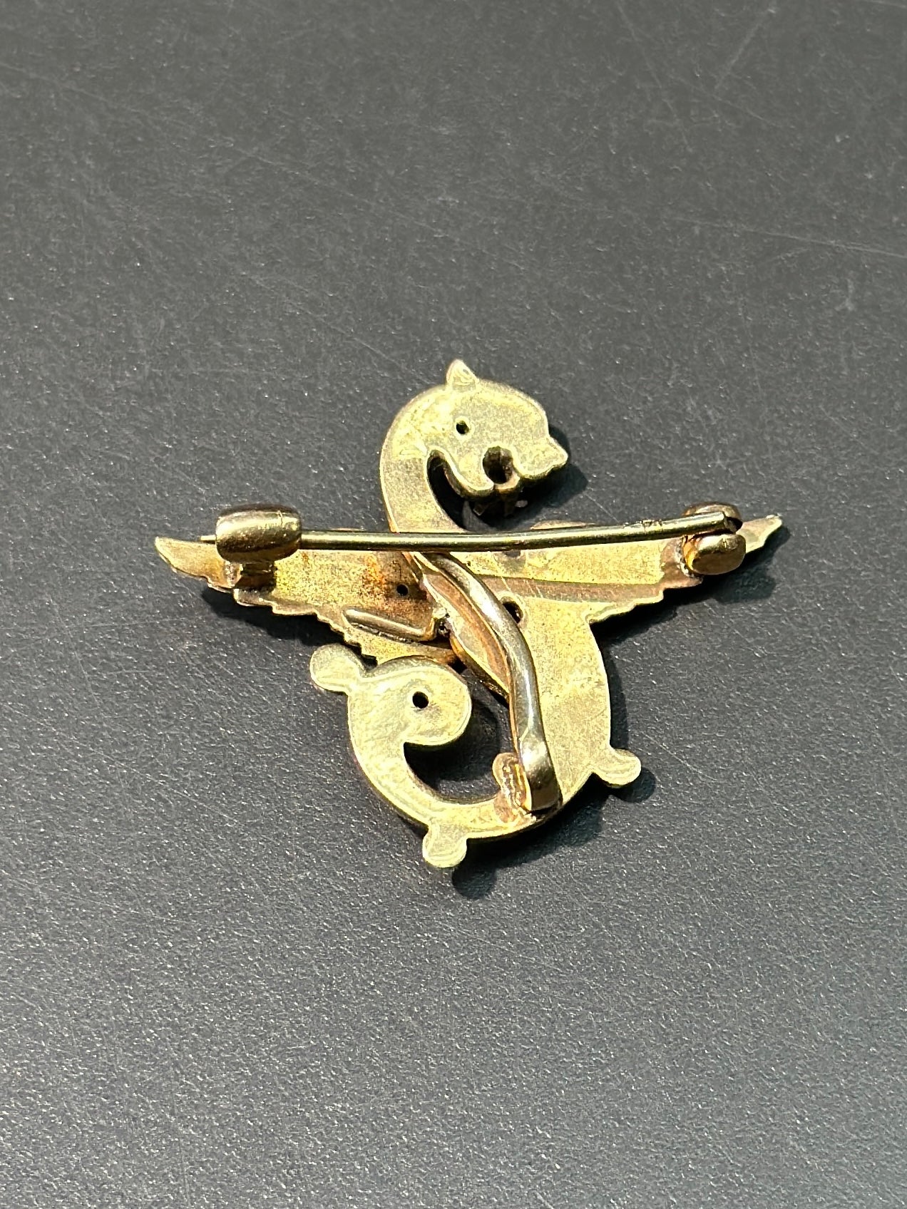 Art Nouveau 14K Gold Enamel Dragon Griffin Brooch