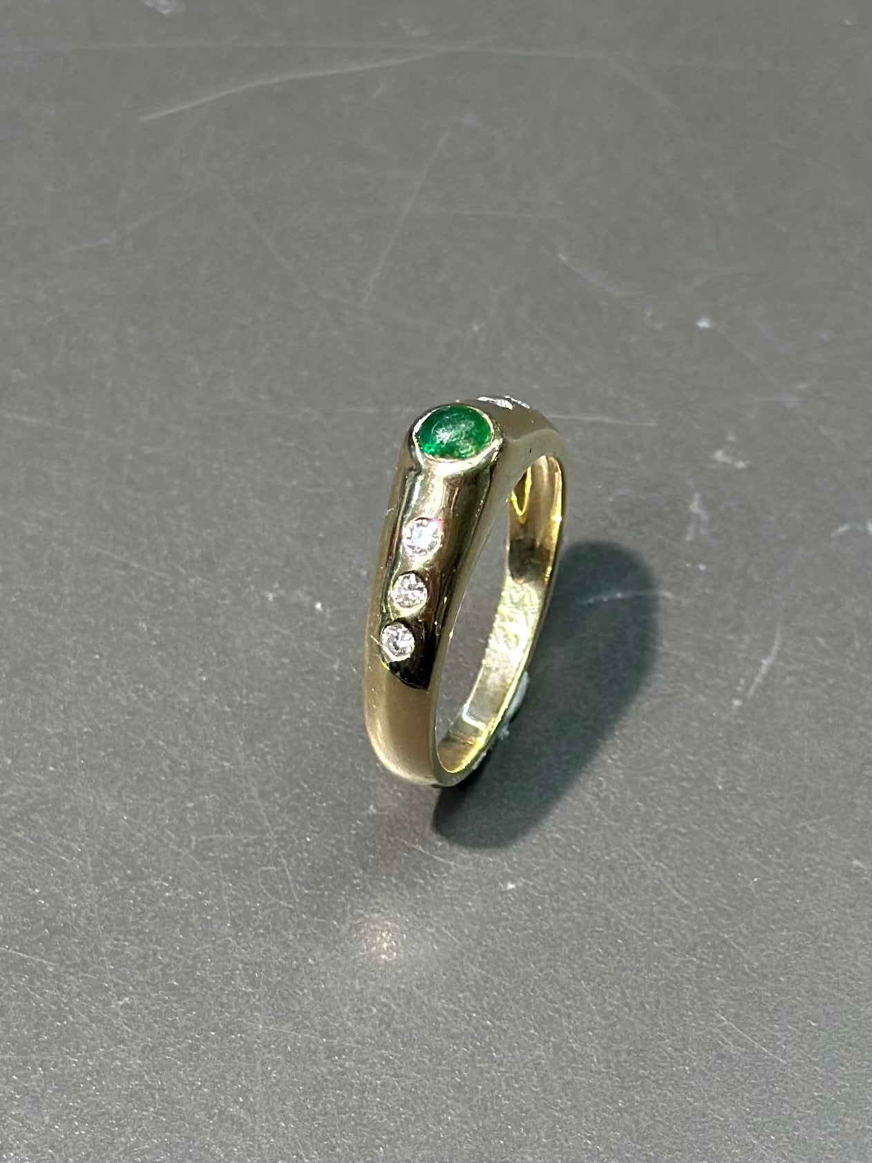 14K Gold Emerald Diamond Gypsy Ring SZ 6