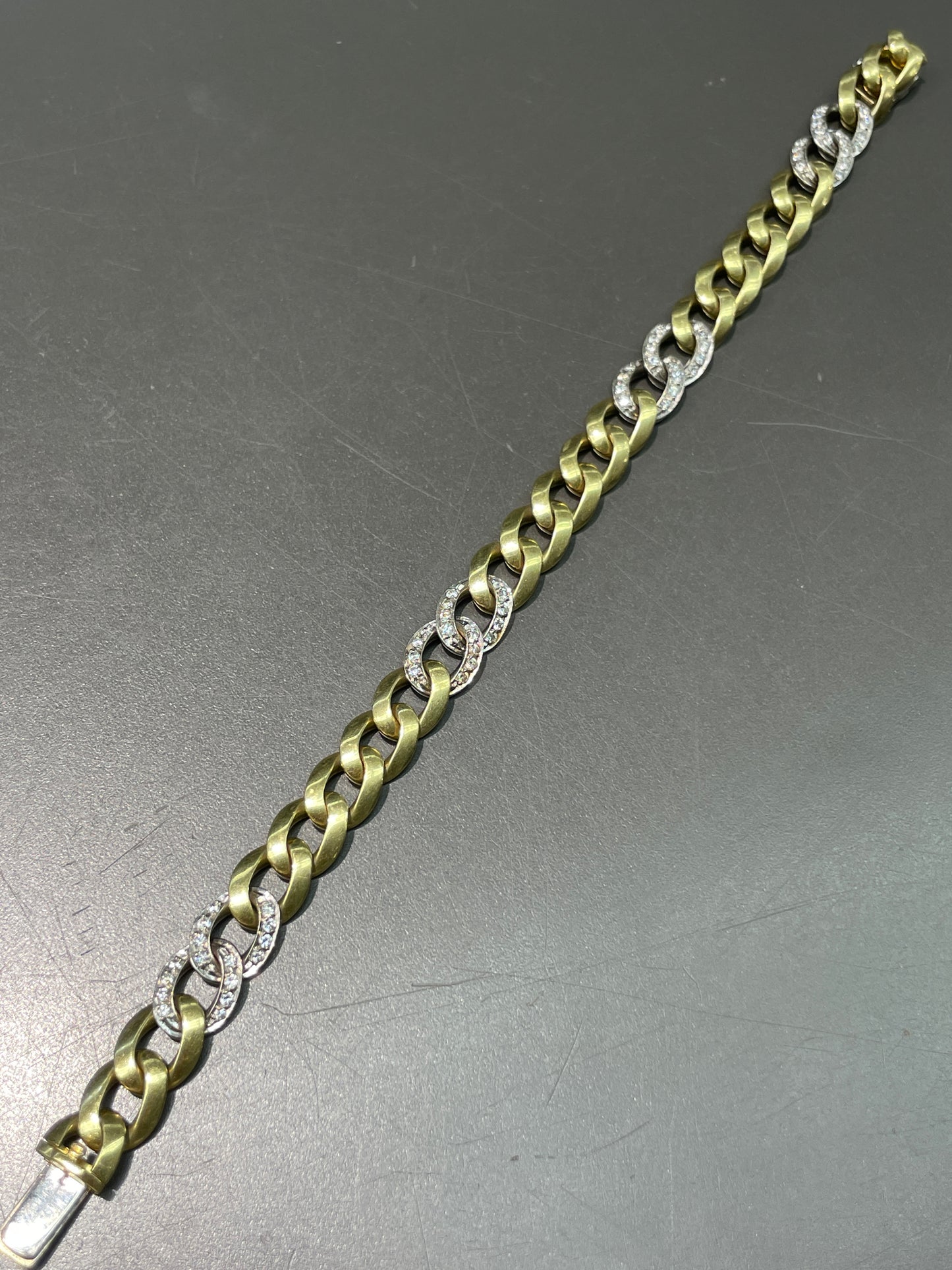 Vintage 18K Gold Diamond Curb Link Chain Bracelet