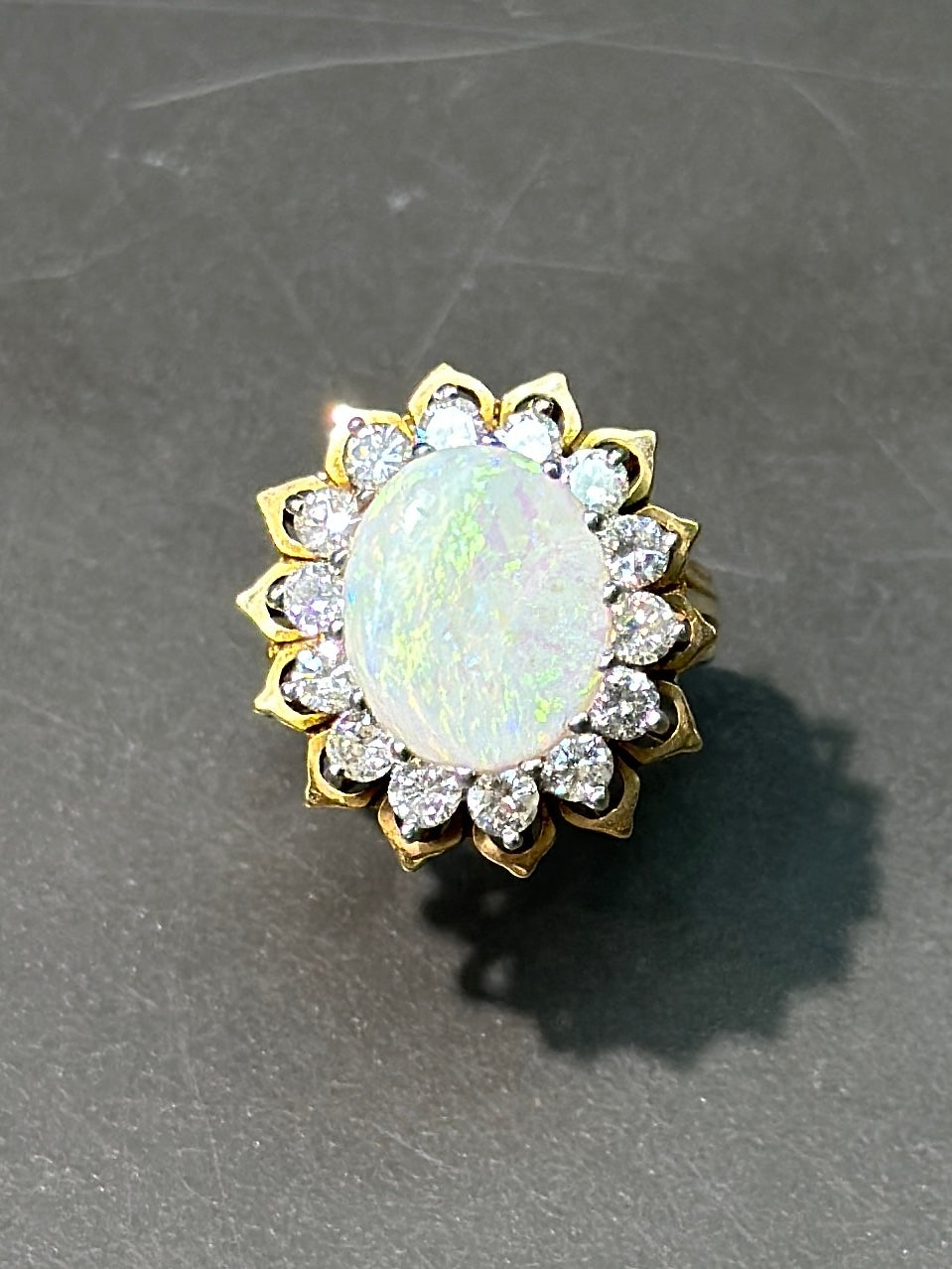 Vintage 14K Gold Opal and Diamond Halo Ring