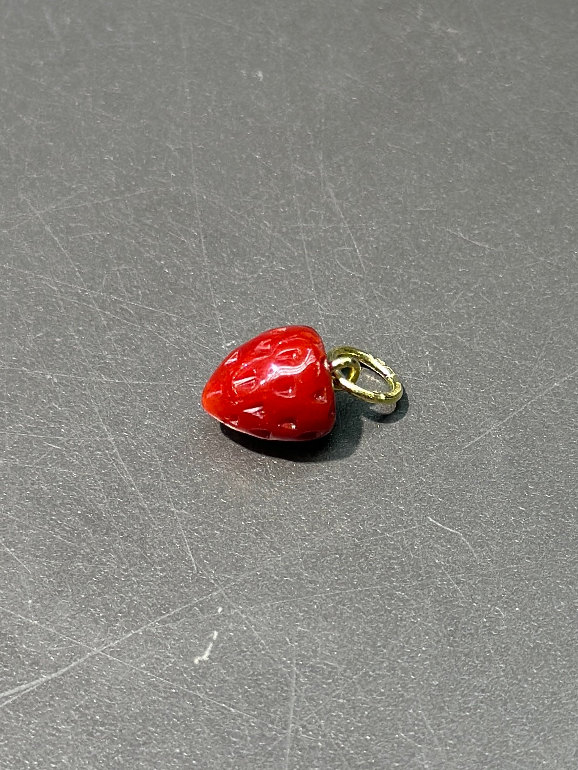 18K Gold Coral Carved Strawberry Charm