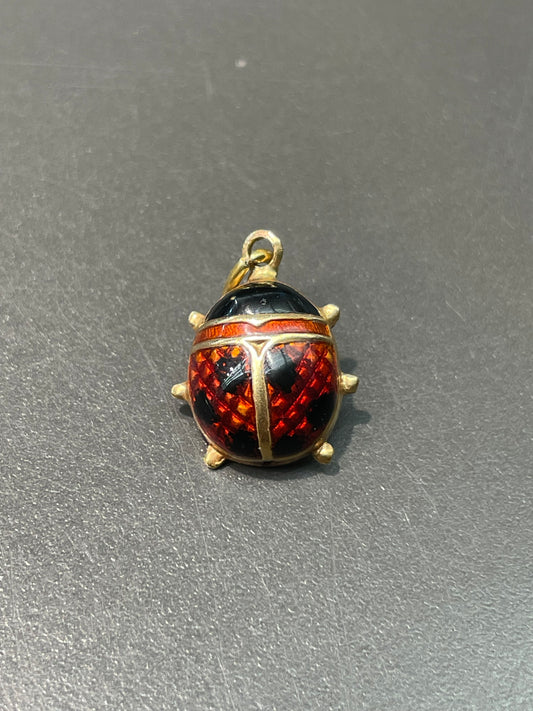 Vintage 18K Gold Enamel Ladybug Charm Pendant