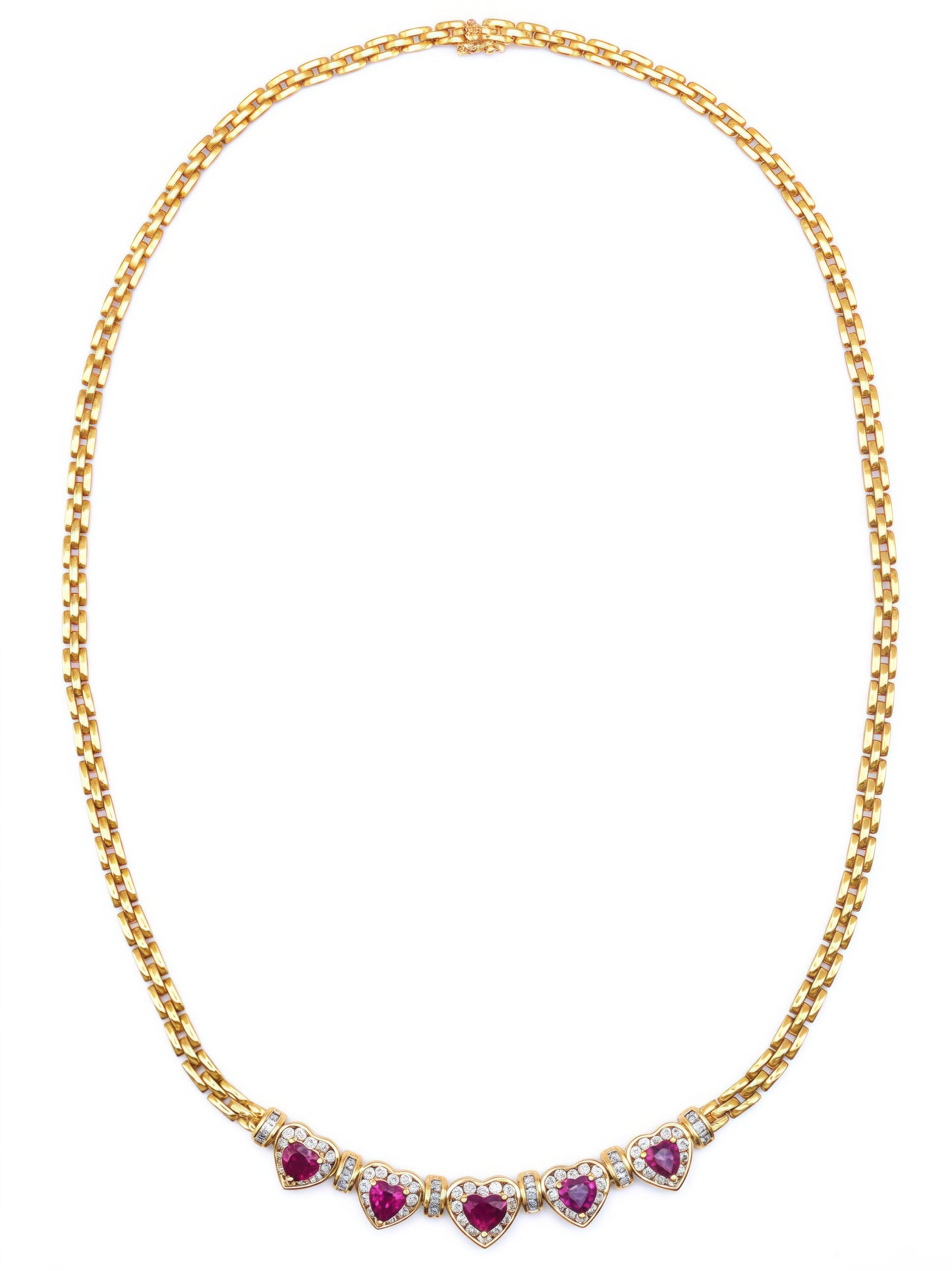 18K Yellow Gold Ruby Diamond Halo Heart Necklace