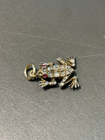 古董 14K 金 0.52 CTW 玫瑰切割钻石青蛙吊饰