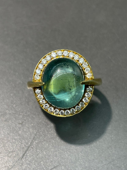 18K Gold 8.27 CTW Blue Tourmaline 0.34 CTW Diamond Halo Ring