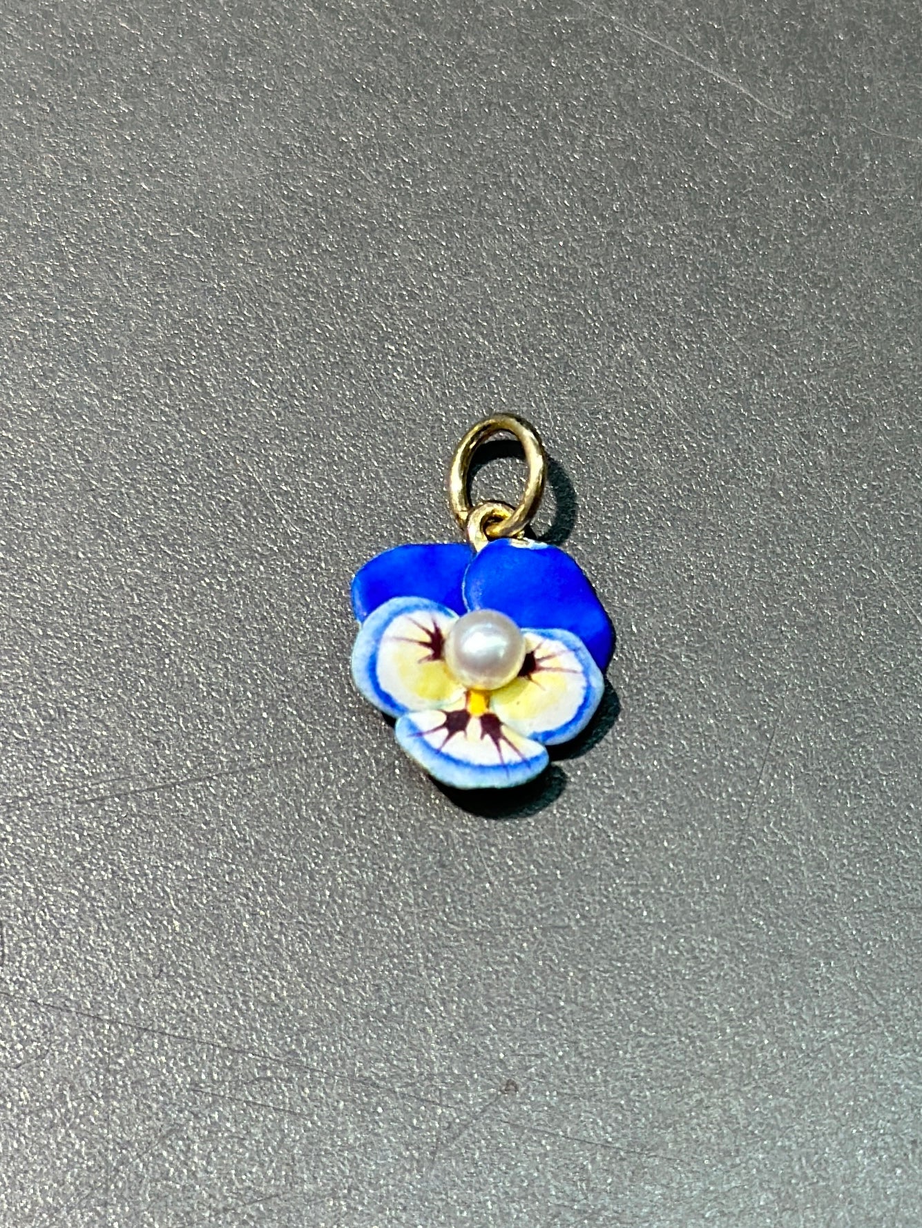 Art Nouveau 14K Gold Blue Enamel Pansy Flower Charm