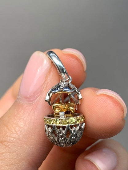 14K Gold Articulated Egg with Present Box Diamond Charm Pendant