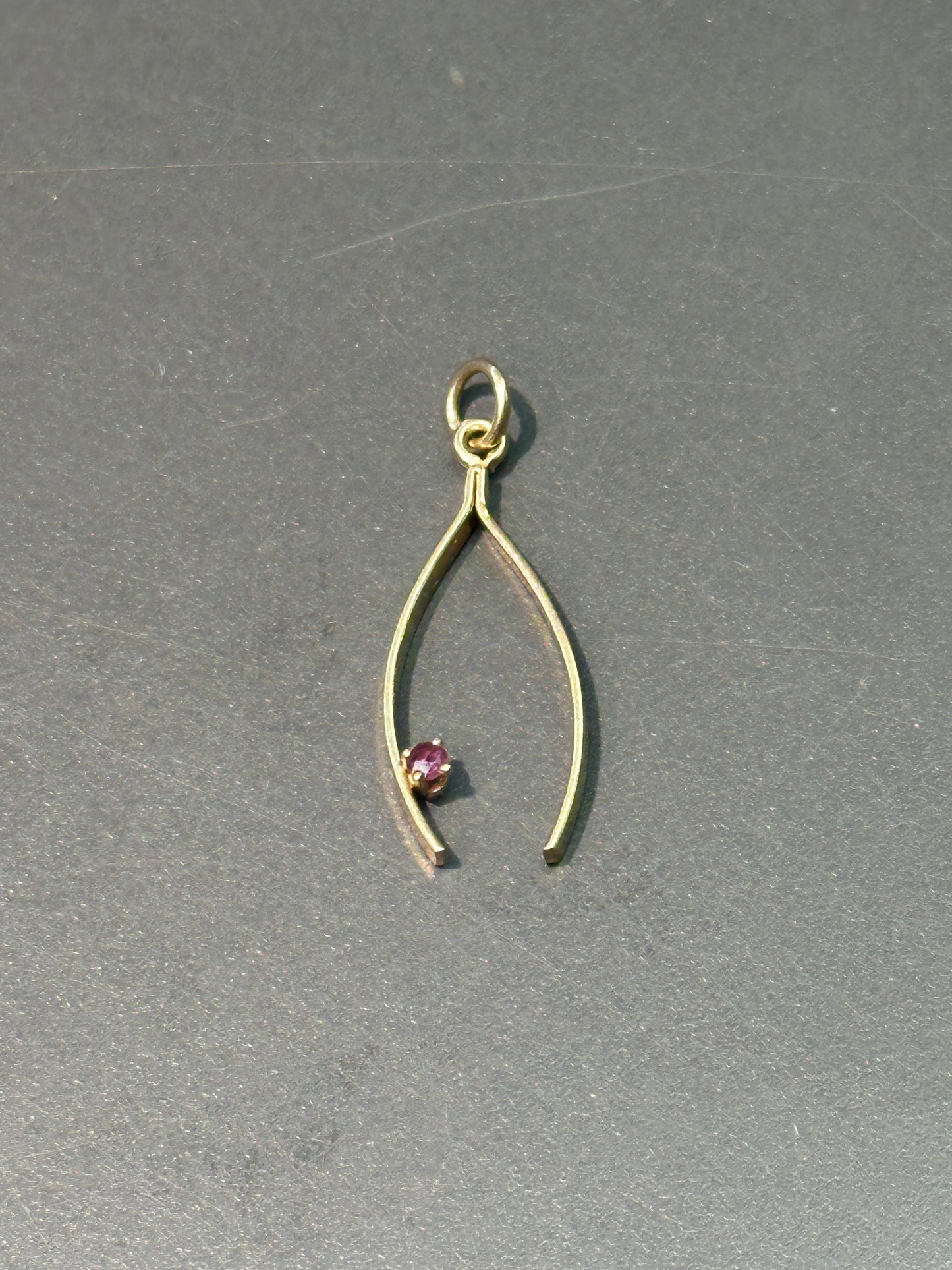 Vintage 14K Gold Ruby Wish Bone Charm