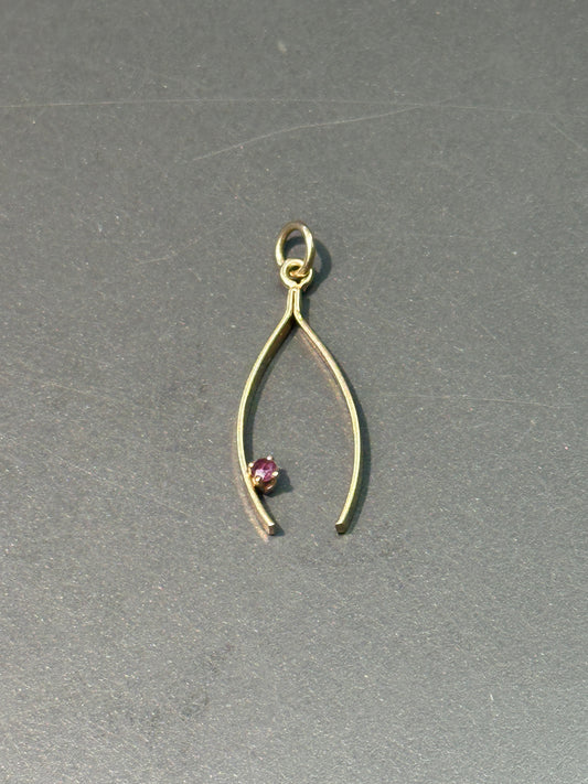 Vintage 14K Gold Ruby Wish Bone Charm