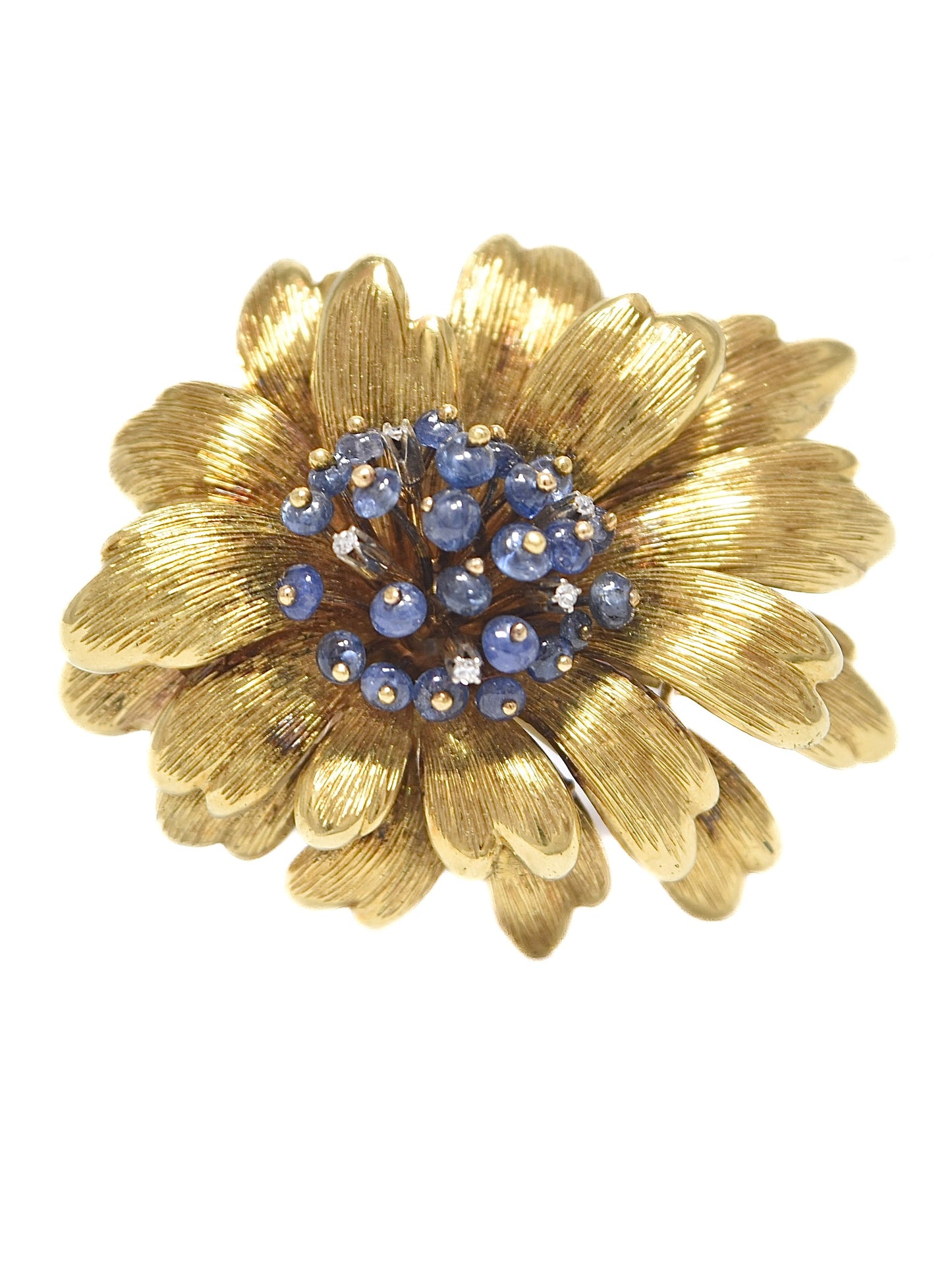 Vintage Tiffany & Co. 18K Gold Sapphire Diamond Flower Brooch