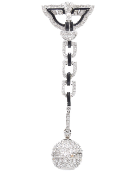 Antique Platinum 7.50 CTW Diamond Onyx Orb Watch Brooch