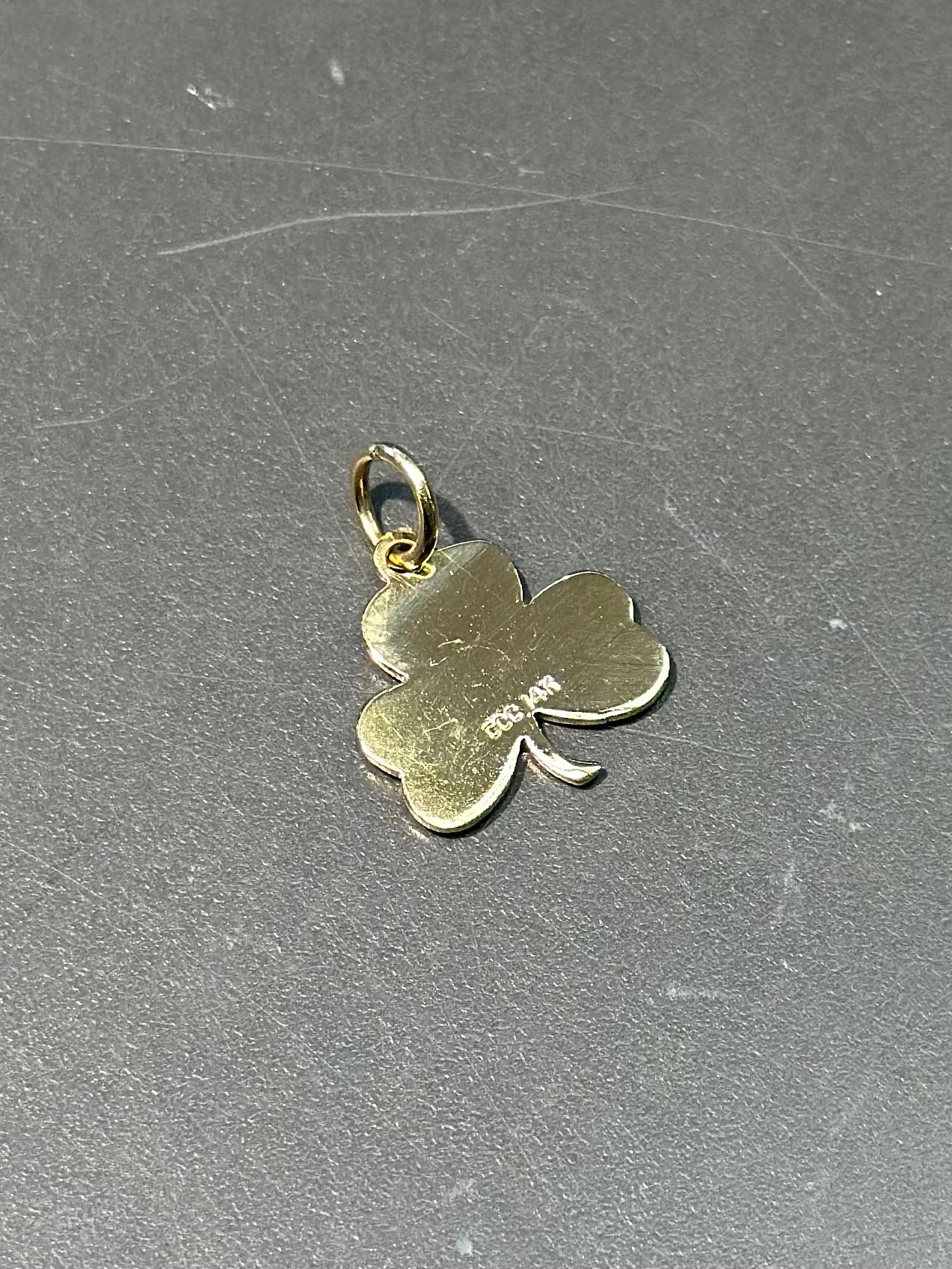 Vintage 14K Gold Enamel Three Leaf Shamrock Clover Charm