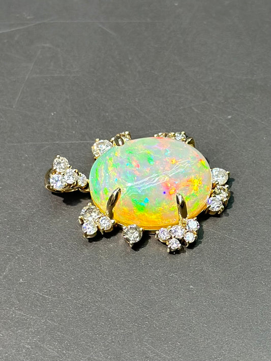 14K Gold Opal Diamond Pendant