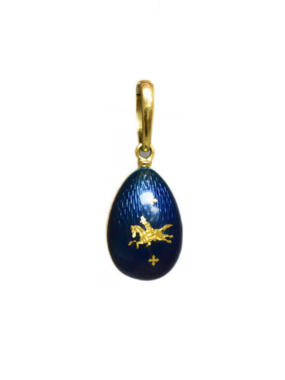 Fabergé 18K Gold Enamel Equestrian Guilloche Egg Pendant