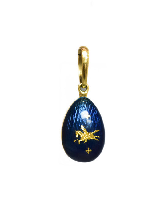 Fabergé 18K Gold Enamel Equestrian Guilloche Egg Pendant