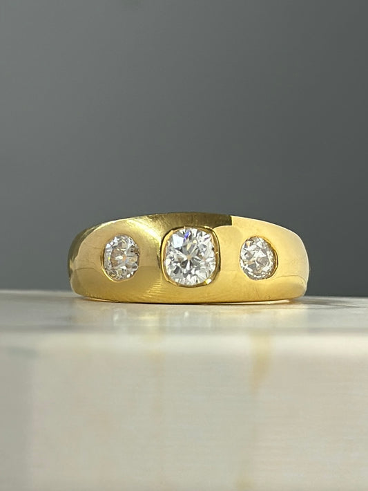 14K Gold Three Stone Gypsy Ring