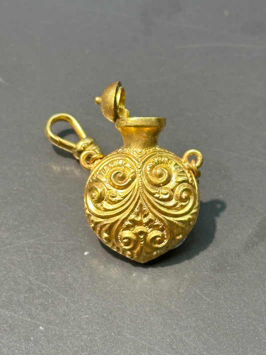 Victorian 14K Yellow Gold Repousse Perfume Bottle Pendant