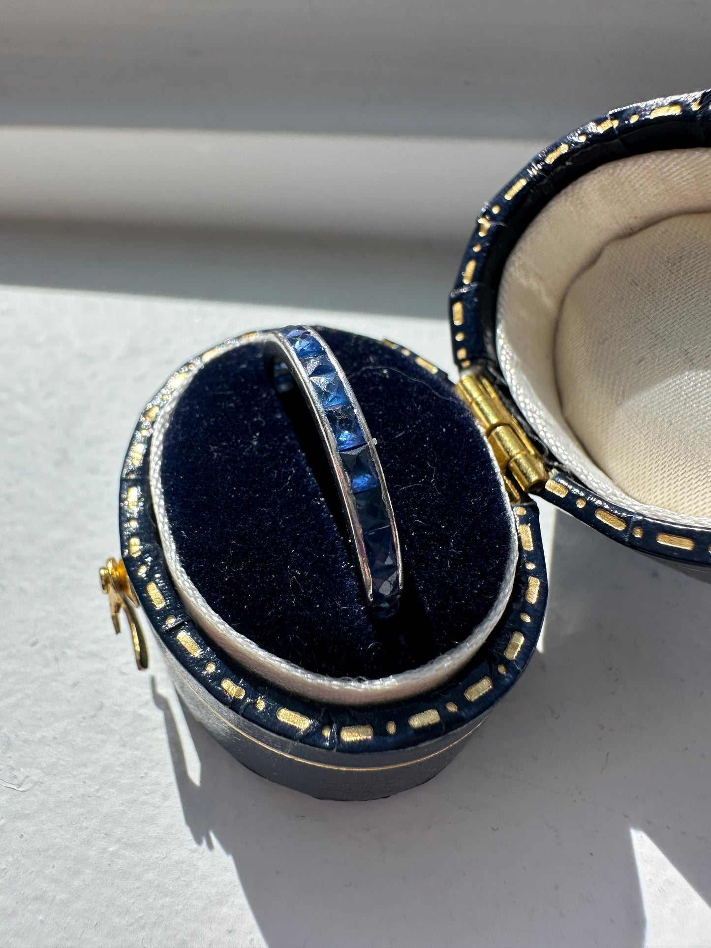 Antique Platinum 1.62 CTW French Cut Blue Sapphire Band Ring