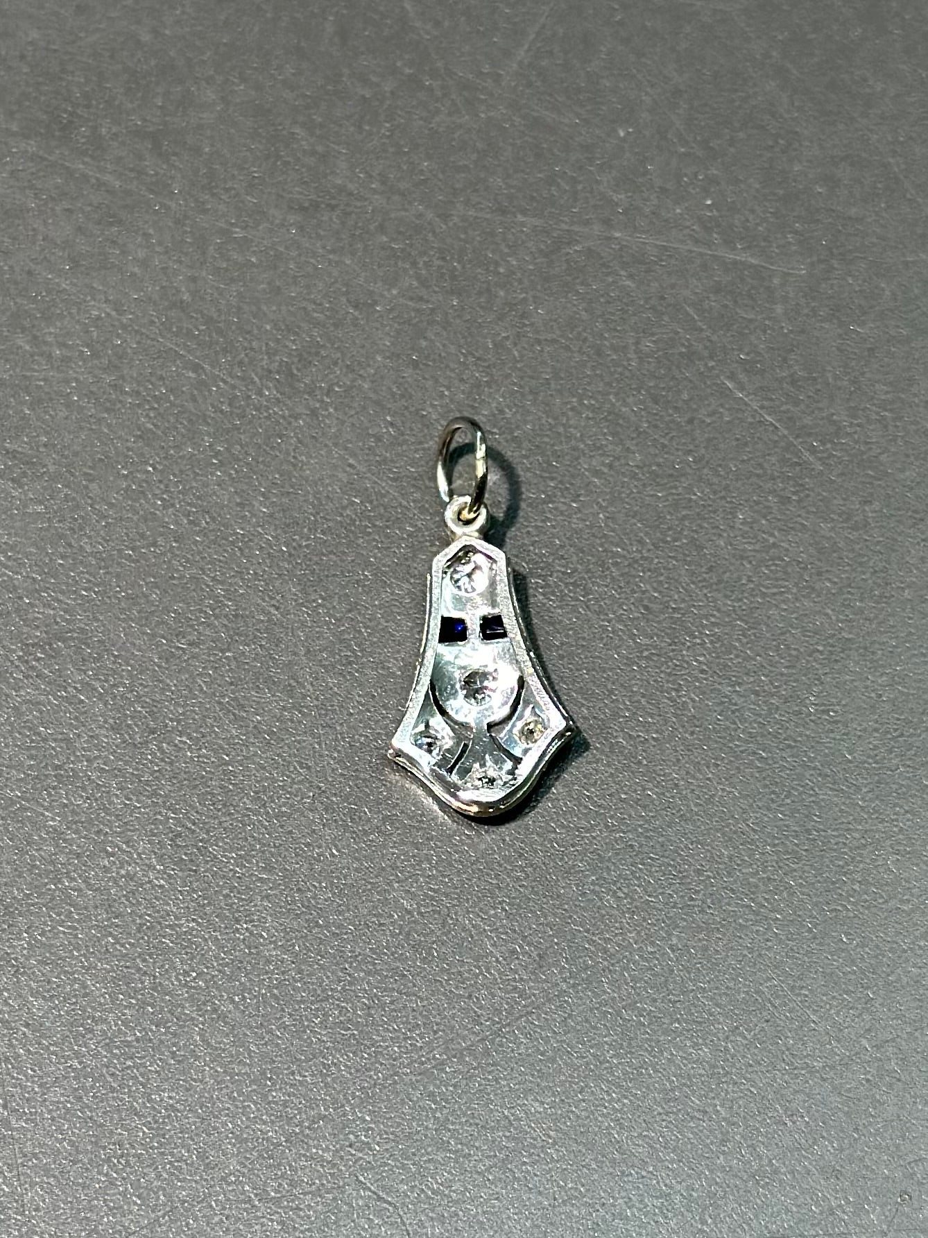 Art Deco Platinum Diamond and Sapphire Charm