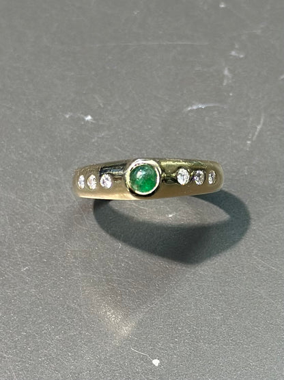 14K 金绿宝石钻石吉普赛戒指 尺寸 6