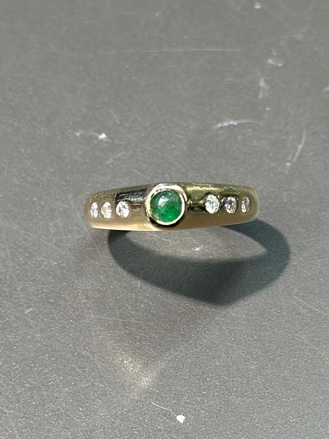 14K Gold Emerald Diamond Gypsy Ring SZ 6