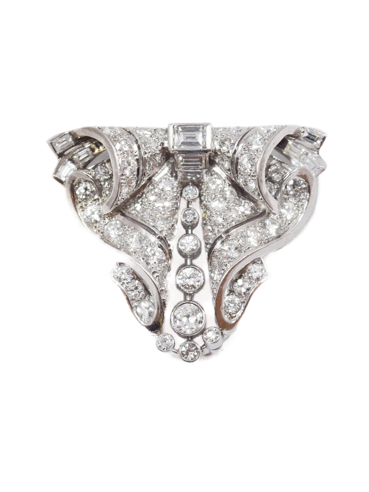 Art Deco Platinum 12.38 CTW Diamond Double Dress Clip Brooch