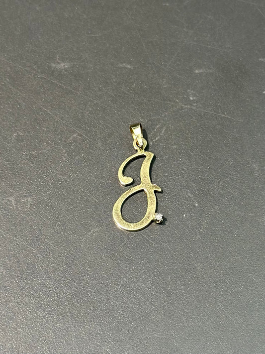 14K Gold Diamond Script J Letter Charm