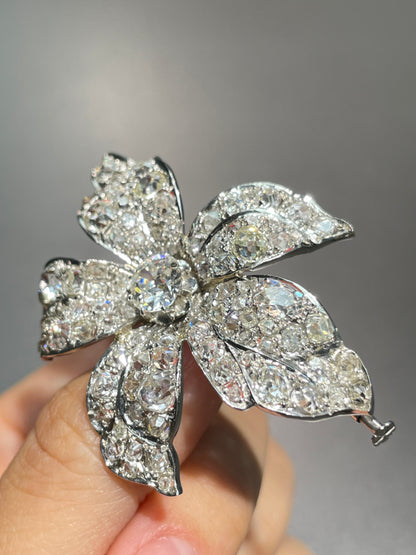 Antique Platinum 7.5 CTW Diamond Pave Brooch