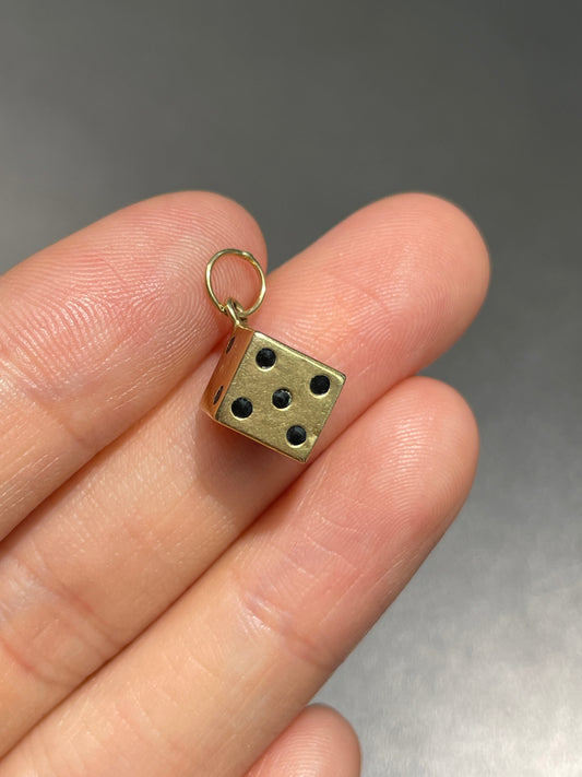 Vintage 14K Gold Enamel Dice Charm
