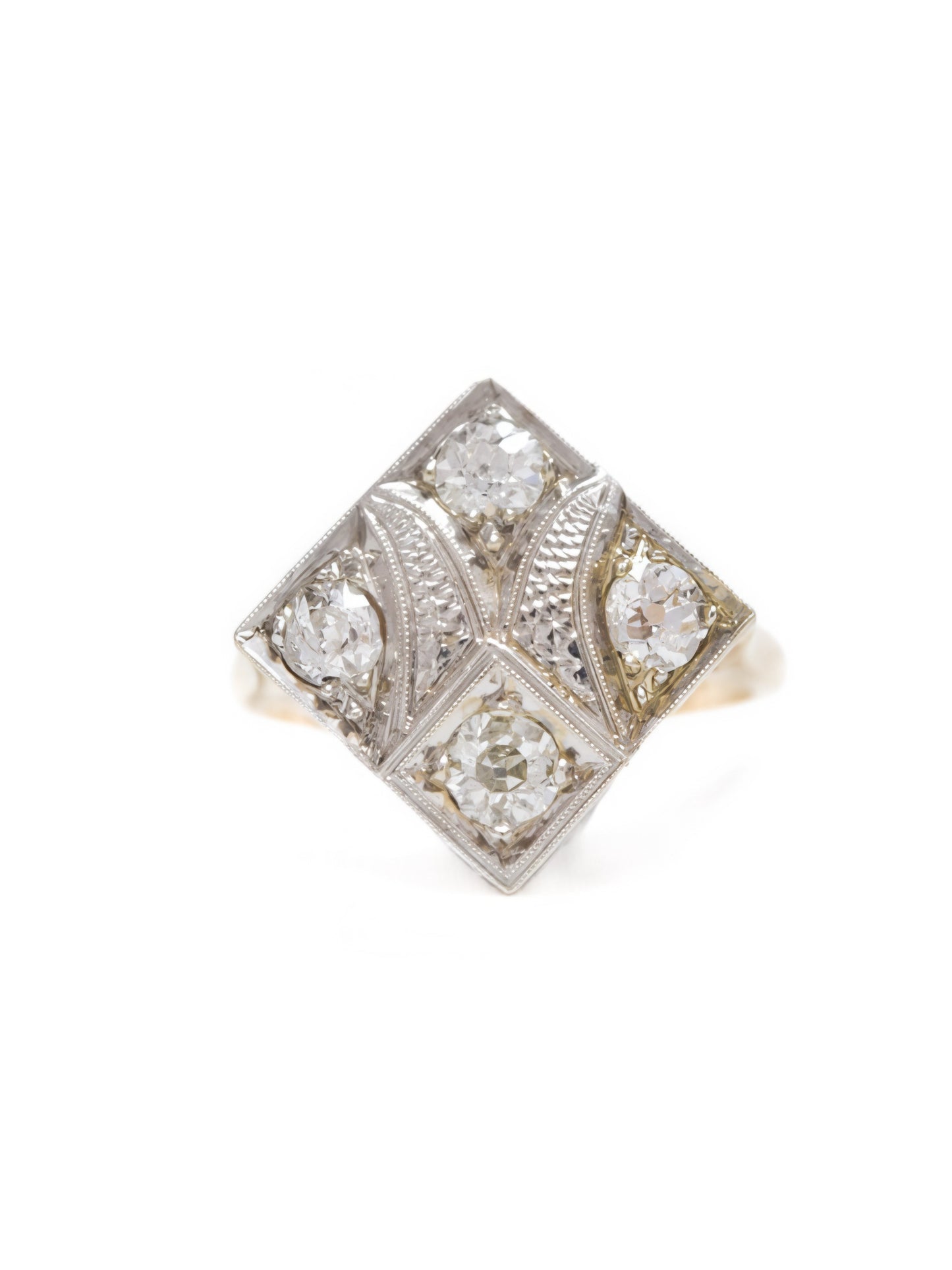 Art Deco 14K Two-Tone Gold 0.80 CTW Diamond Filigree Cocktail Ring