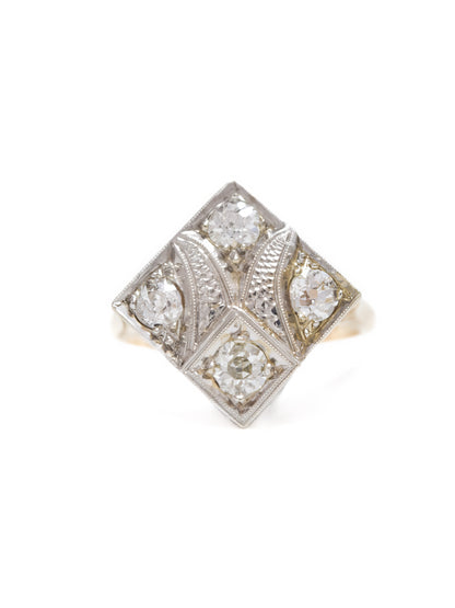 Art Deco 14K Two-Tone Gold 0.80 CTW Diamond Filigree Cocktail Ring