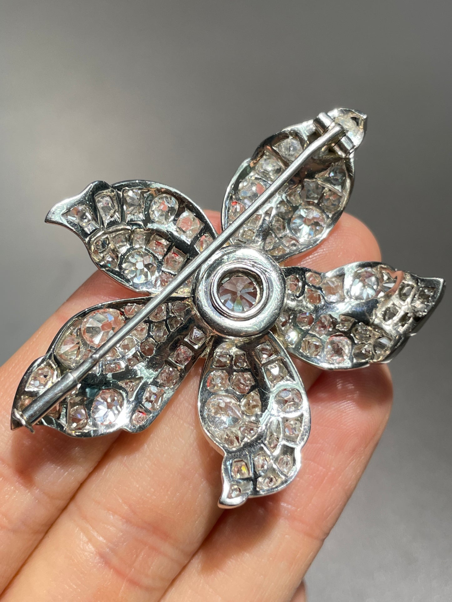 Antique Platinum 7.5 CTW Diamond Pave Brooch