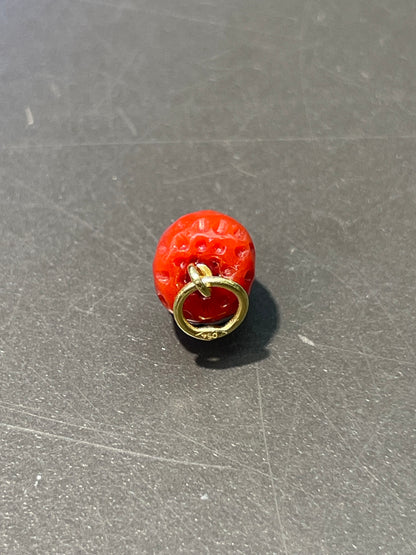 18K Gold Small Coral Carved Strawberry Charm