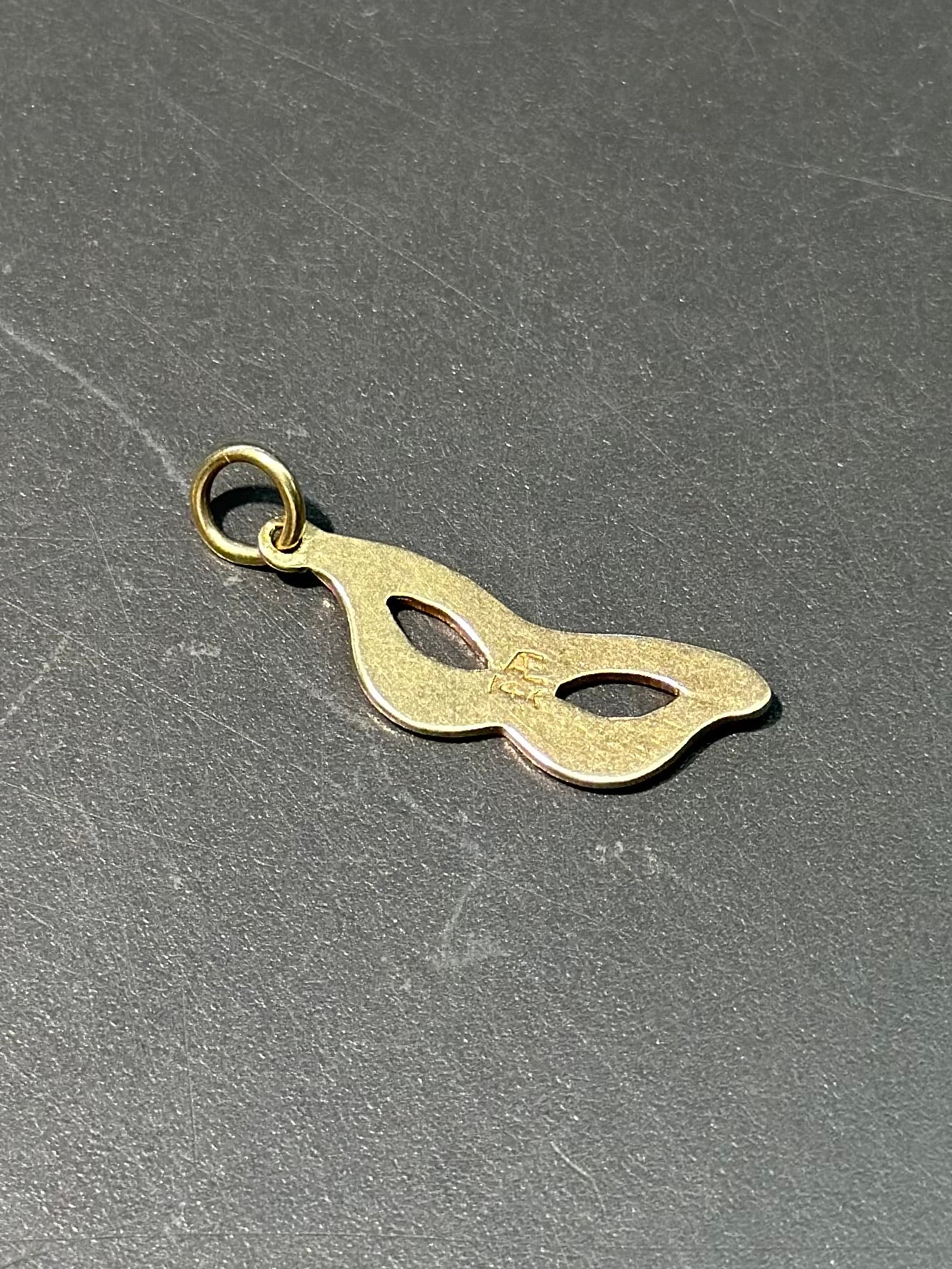 Vintage 14K Yellow Gold Black Enamel Mysterious Mask Charm