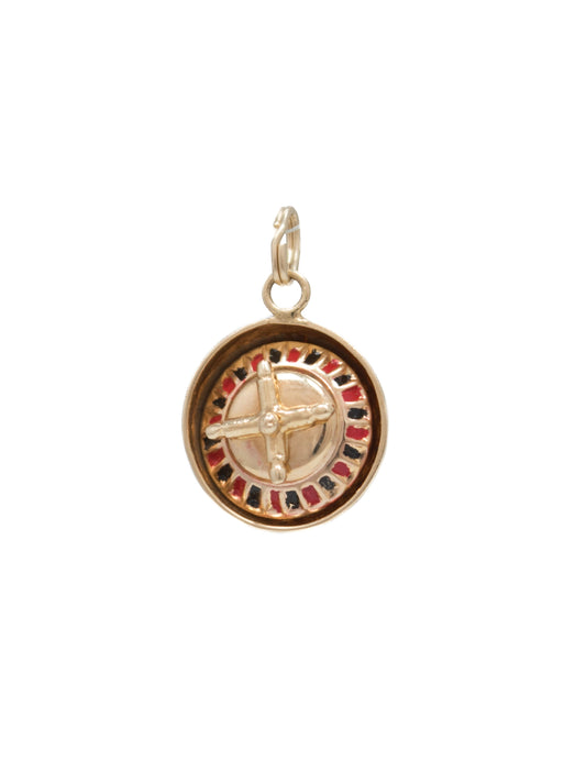 Vintage 14K Gold Spinning Roulette Wheel Enamel Charm