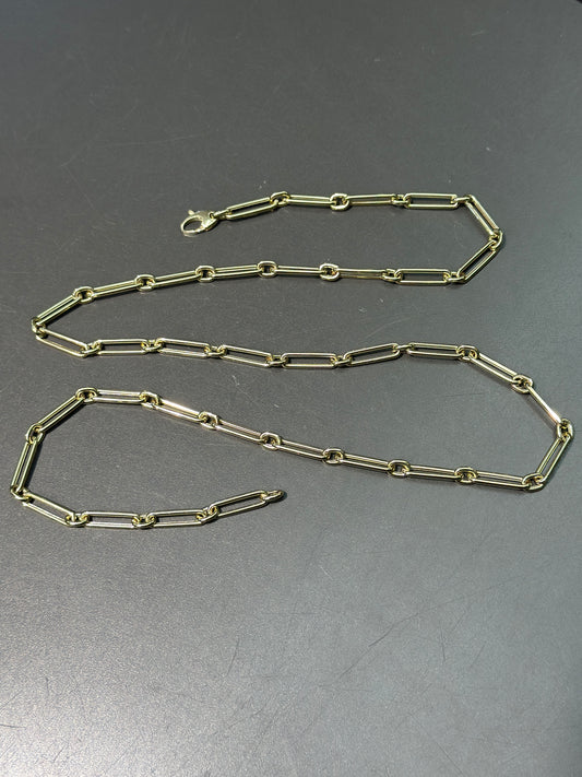 14K Gold Hollow Trombone Link Chain Necklace 24.0”