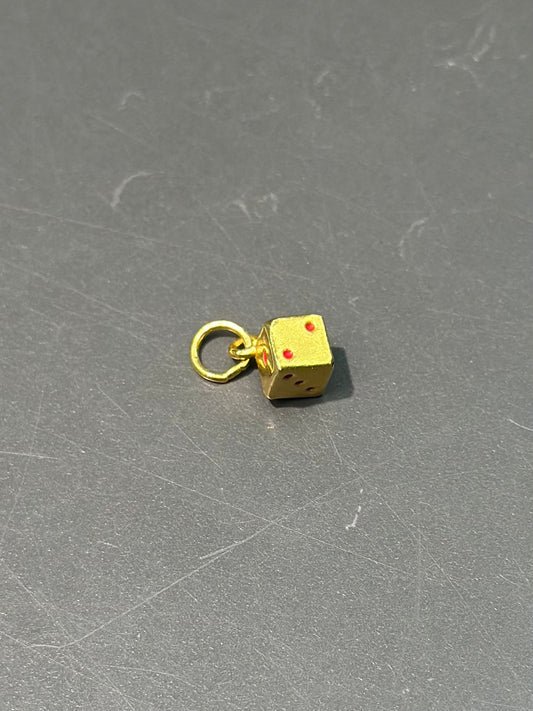 24K Gold Red Enamel Dice Charm