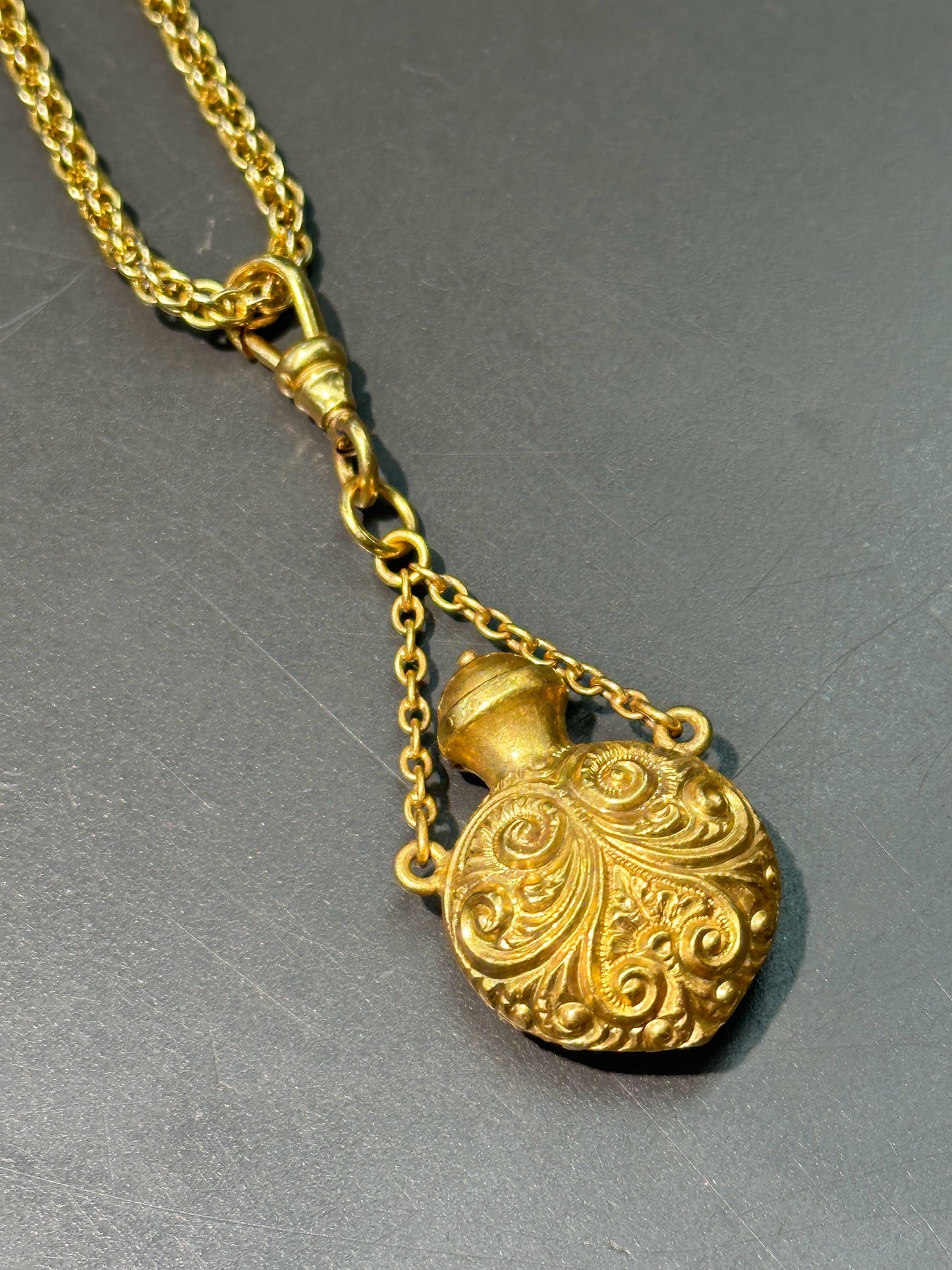 Victorian 14K Yellow Gold Repousse Perfume Bottle Pendant